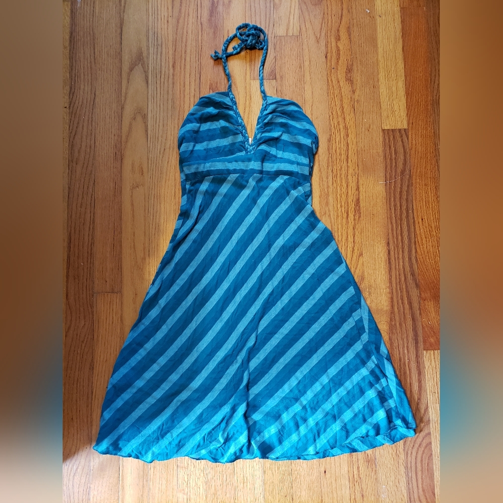 Teal striped halter dress